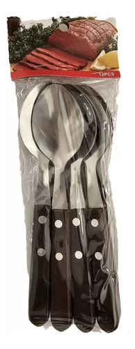 Set 12 Cucharas Acero Inoxidable Mango Madera Cocina Cubiert