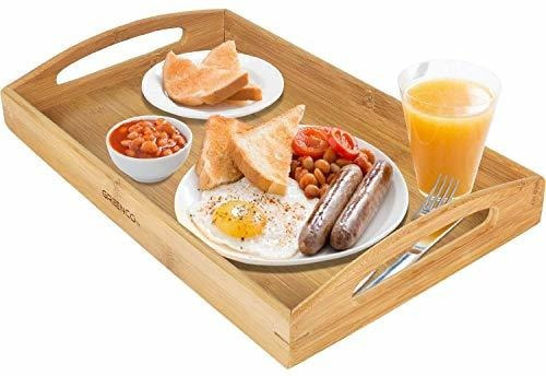 Mesa Desayuno Bandeja De Servicio Rectangular De Bambú Con 