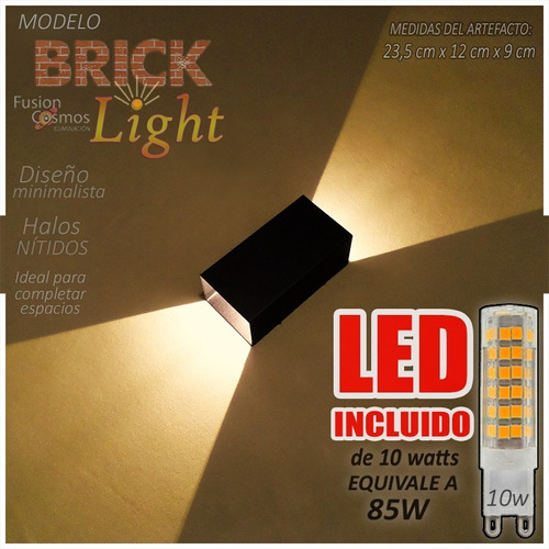 Aplique Pared Interior Bidireccional Full C/ Lampara Led 10w