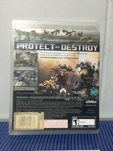 Playstation 3 = Tranformers : The Game = Hasbro/activision (Usado)