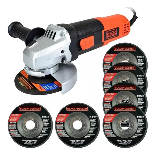 Imagen 3 de 5 de Esmeriladora angular Black+Decker G720 de 60 Hz color naranja 820 W 120 V + accesorios