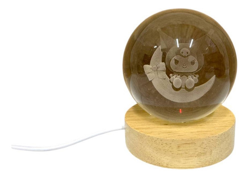 Luz De Noche Esfera De Cristal 3d Led Usb Escritorio 6cm Madera Kuromi 2 Luz Violeta