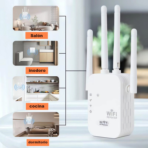 Amplificador Wifi Extensor Rango Repetidor Señal De 4 Antena 127v Color Blanco