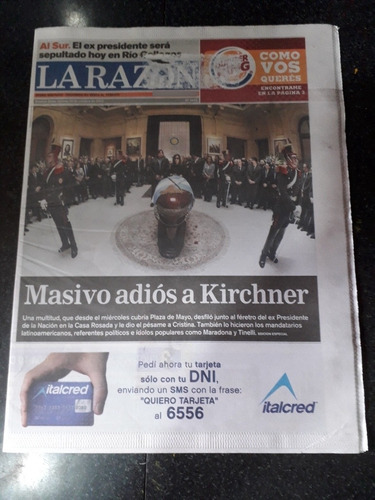 Diario La Razón 29 10 2010 Muerte De Néstor Kirchner 