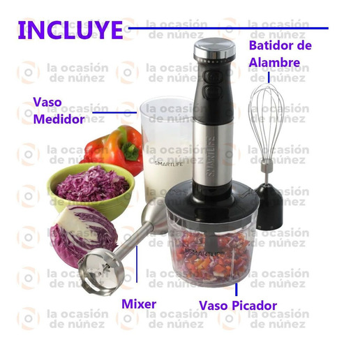 Imagen 3 de 7 de Licuadora De Mano Smartlife 800w Batidora Mixer Vaso Picador