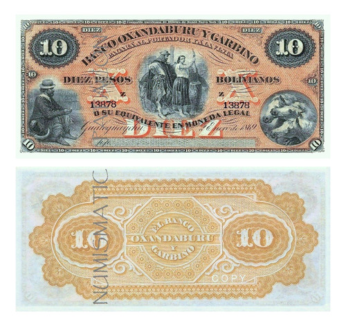 Billete 10 Pesos Boliviano Oxandaburu Garbino - Copia 1784