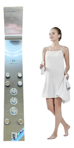 Ducha Vertical Com Hidromassagem E Cascata Inox Prata Led