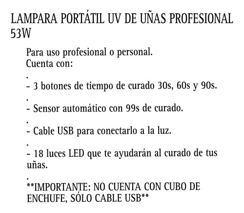 Lámpara Portátil Uv De Uñas Profesional 54w