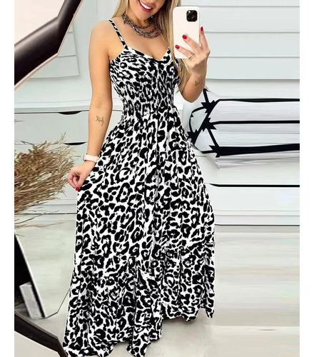 Elegante Vestido Largo De Mujer Con Estampado De Leopardo