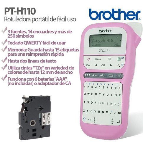 Imagen 5 de 5 de Rotuladora Etiquetadora Brother P-touch H110 Rosa