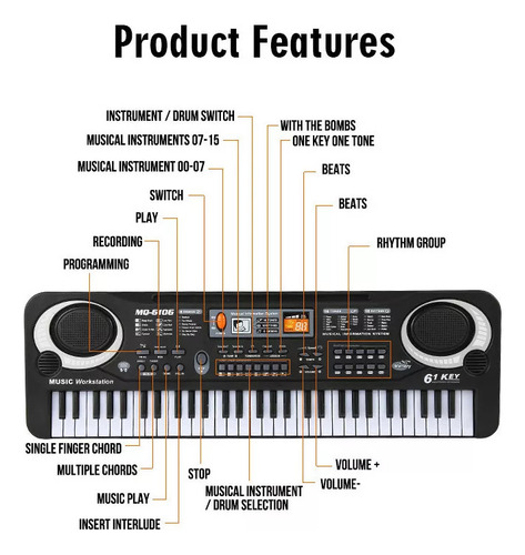M Teclado Musical De Piano Para Niños Micrófono Eléctrico