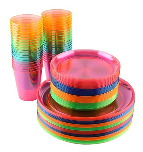 Juego De Platos Desechables Para Fiestas De Neón Vasos