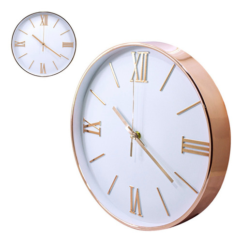 Relógio De Parede Redondo Design Moderno Rose Gold 30cm Cor do fundo Branco