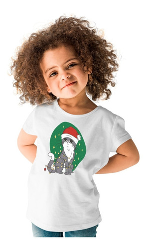 Playera Navidad - Niños - Gato Con Gorrito