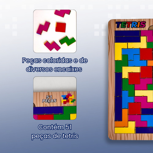 Quebra Cabeça Educativo Tetris Combinação De 51 Peças Mdf