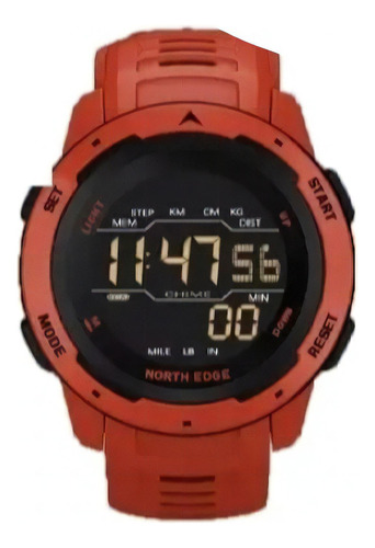 Reloj North Edge Digital, Táctico, Militar Deportivo Correa Rojo Bisel Amarillo Fondo Negro