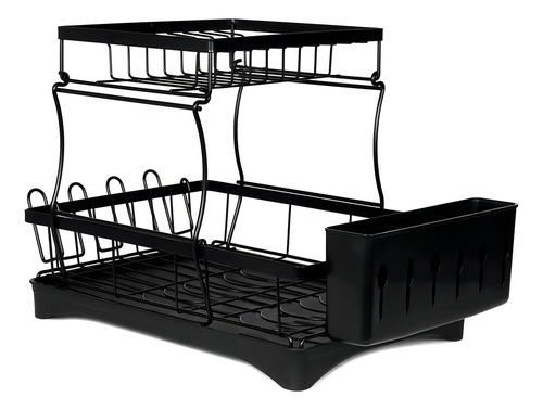Escurridor De Platos Inoxidable Con Drenaje Automatico 360° Negro