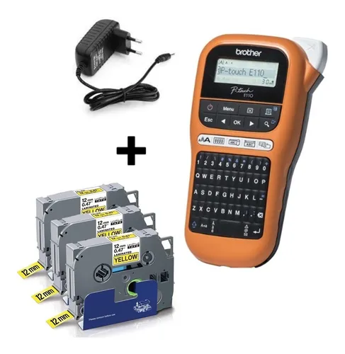 comprar Rotulador Brother Pt-e110 + Fonte + 03 Fita Tze-631 X-full