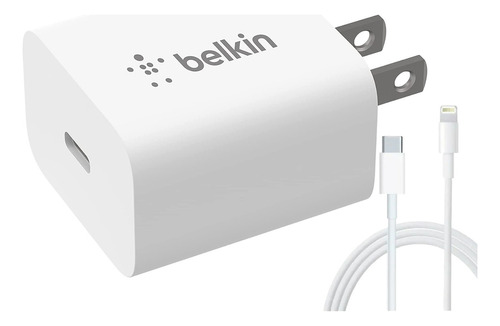 Cargador Belkin 20w Usb-c Carga Pd + Cable Para iPhone 1.8m Color Blanco