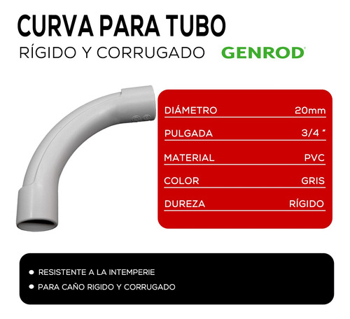 Curva Para Tubo Rígido Pvc 20mm Genrod X50