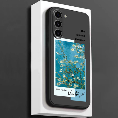 Funda Silicón Negro, Diseño Almendro De Van Gogh, Anti Golpes, Compatible Con Apple Y Samsung