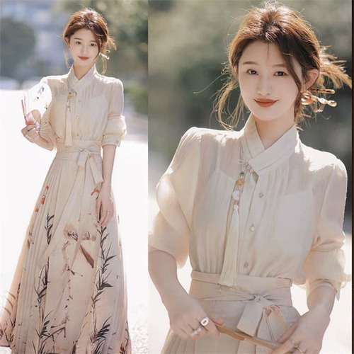 Disfraz Hanfu, Conjunto De Falda Corta Con Botones, Camisa Con Botones Para Mujer