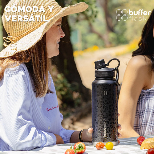 Termo Botella Termica 1,2 Lt Buffer Acero Inoxidable + Tapas Black Leopard