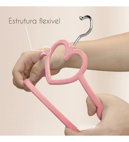 Kit 30 Cabide De Veludo Rosa Infantil Ultra Fino Coração