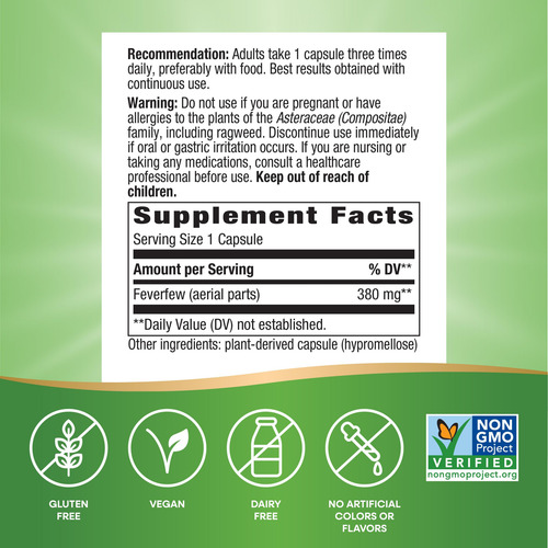 Suplemento Nature's Way Feverfew 380 Mg Tru-id Certified 100