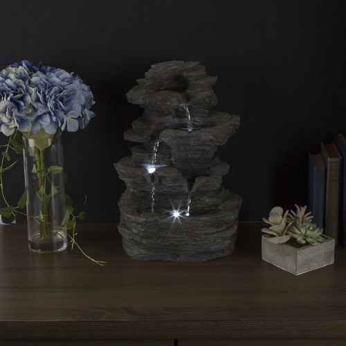 Fuente De Mesa Con Cascada De Roca Y Luces Led