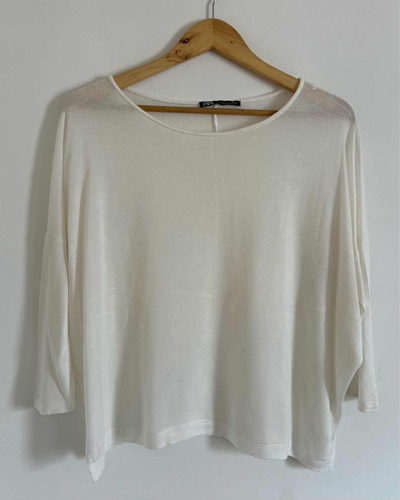 Zara. Sweater Tejido Finito Blanco. Mujer. Talle S #jco49