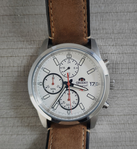 Reloj Orient Cronógrafo Blanco Correa Piel Impecable.