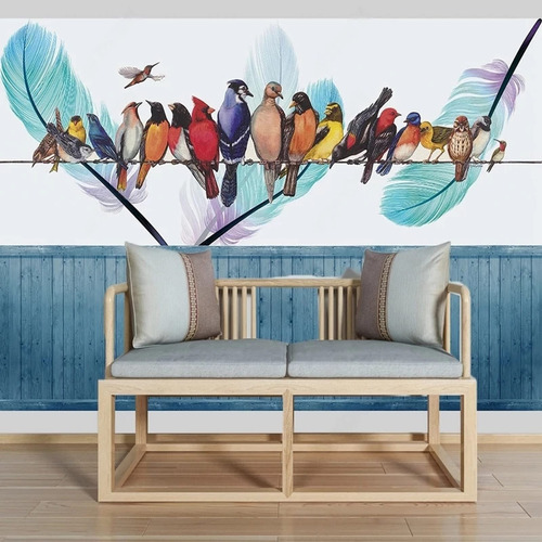 Papel Pintado 3d Mural Nordico Moderno Colorido Pajaro Arte