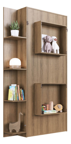 Cama Articulada Solteiro Vertical Com 4 Prateleiras E 2 Nichos Cv1085 80cm Mel - Art In Móveis