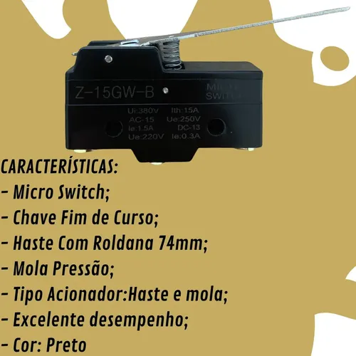 Interruptor Chave Z-15gw-b Micro Switch Com Haste Longa | MercadoLivre