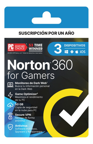 Norton Antivirus 360 Gamers 50gb 3 Dispositivos 1 Año