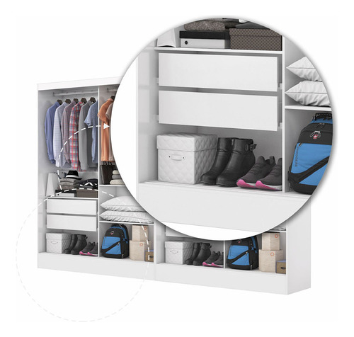 Closet Casal Belém 4 Pts Com Espelho 4 Gvts Carioca Móveis Cor Branco