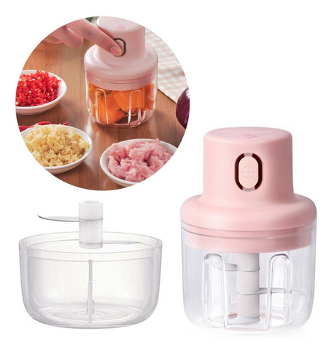 Mini Processador Alimentos Elétrico Usb 250ml Recarregavel* Cor Rosa 110V/220V