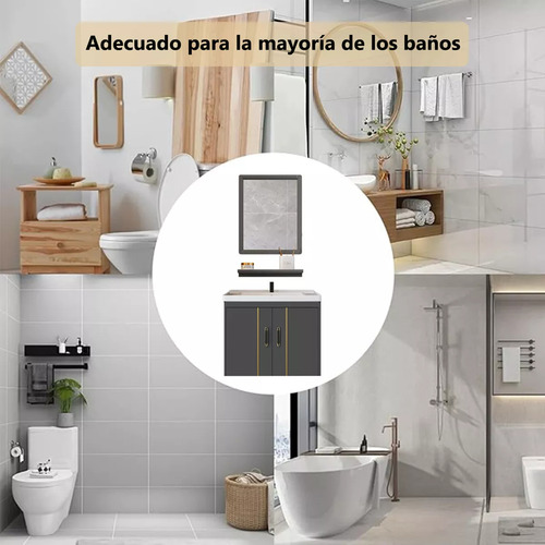 Kit De Lavabo Rectangular Para Baño Con Espejo Armario Grifo
