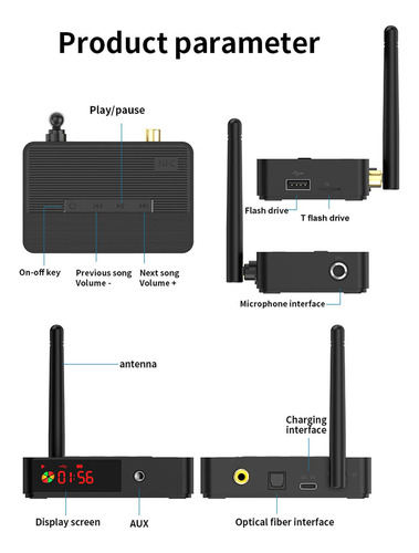 Nfc Bluetooth5.3 Transmisor Receptor Audio Estéreo Adaptador