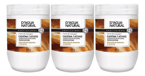 Kit 3 X Creme Massagem Cafeína 7 Ativos 650g Dagua Natural
