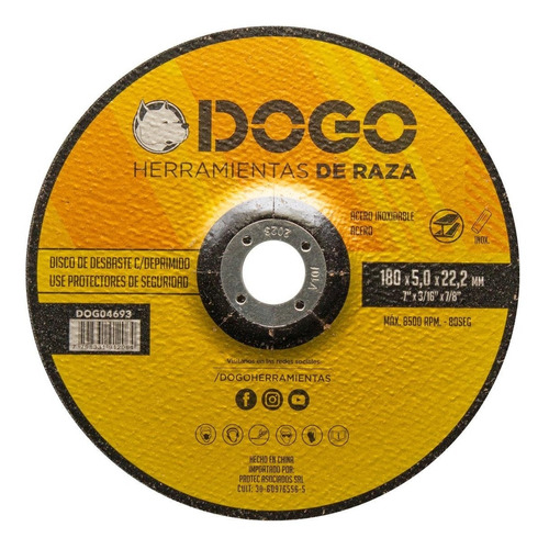 Disco Desbaste Amoladora 7´´ 180mm X 5.0 Dogo X10 Unidades