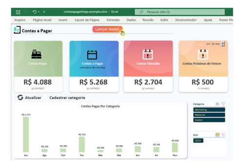 Sistema Excel Contas A Pagar/receber- Com Alerta Vencimento