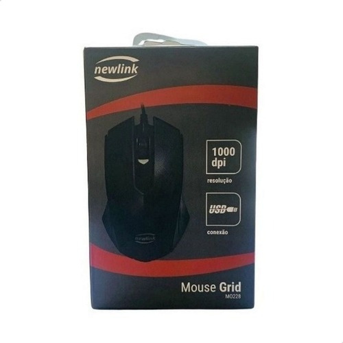 Mouse Usb Newlink Mo228 1000dpi 3 Botões Grid Preto Preto