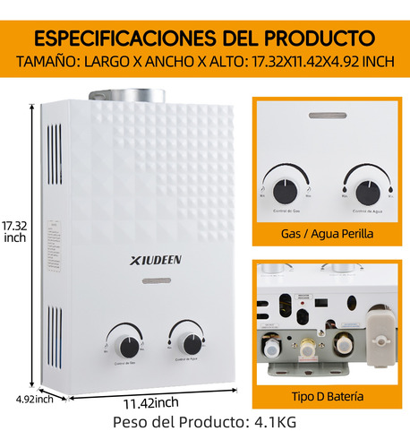 Calentador De Agua 7l Instantaneo Boiler De Paso Gas Lp