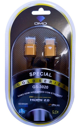 Cabo Hdmi 2.0 Dmd Diamond Cable Gs 3020 3d 4k Hdr 0,75m
