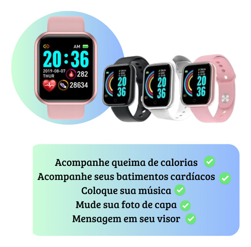 Relógio Smart Digital D20 Connect Ecom + Fone S/fio Rosa