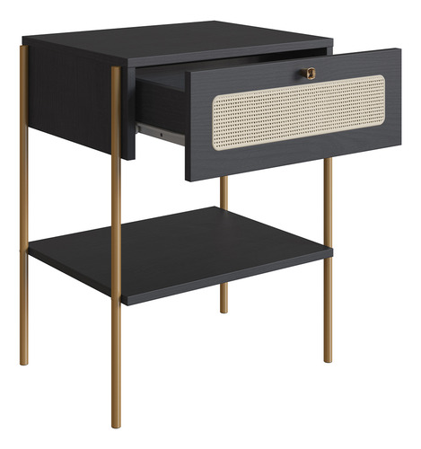 Mesa De Cabeceira 01 Gaveta Com Telinha Indy Nero Dourado