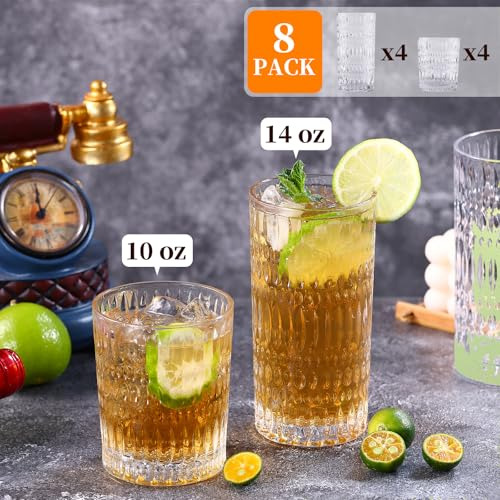 Set De 8 Vasos De Vidrio Para Beber, 14 Oz Vasos Altos Y 10