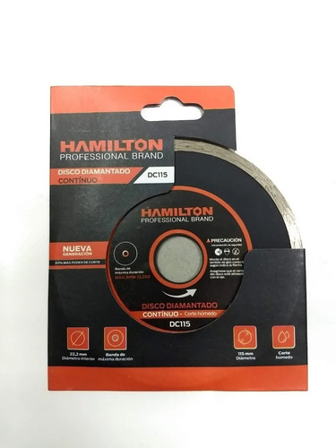 Imagen 2 de 5 de Disco Continuo Diamantado 115mm Hamilton Dc115